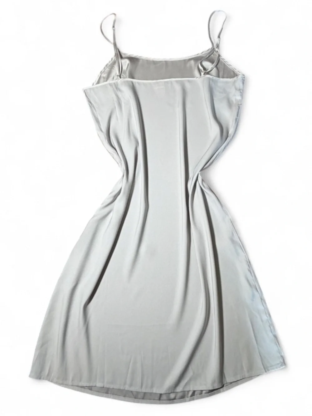 Minimalist Satin Slip Dress XS Light Grey Adjustable Straps Layering Midi - Picture 3 of 4